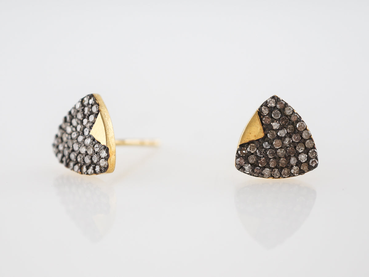 Earrings Modern .63 Round Brilliant Cut Diamonds in Sterling Silver & 14k Yellow Gold