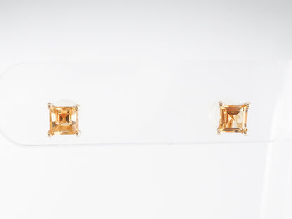 Square Cut Citrine Earrings in 14k Yellow Gold