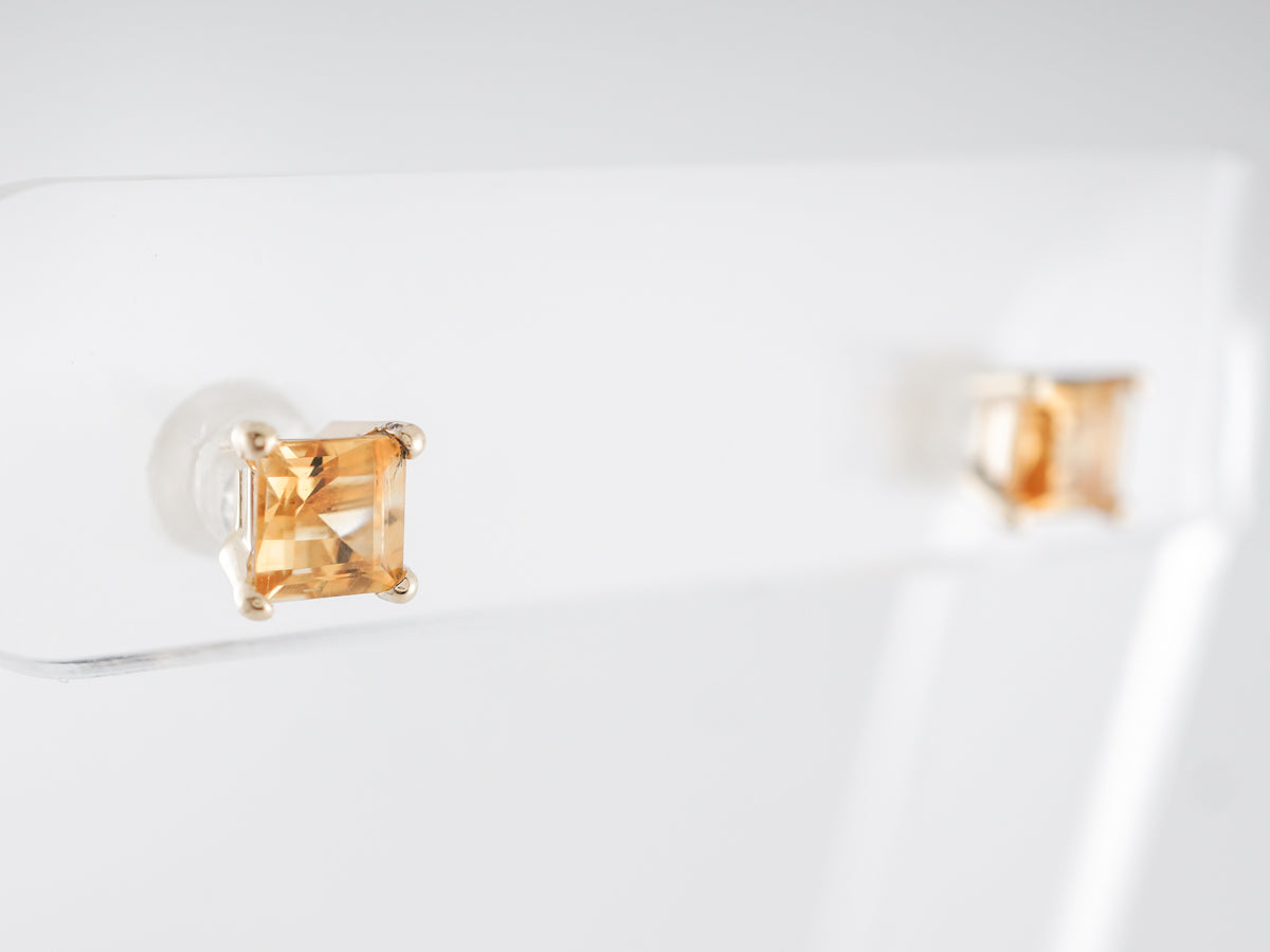 Square Cut Citrine Earrings in 14k Yellow Gold