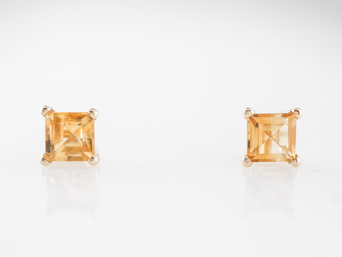 Square Cut Citrine Earrings in 14k Yellow Gold