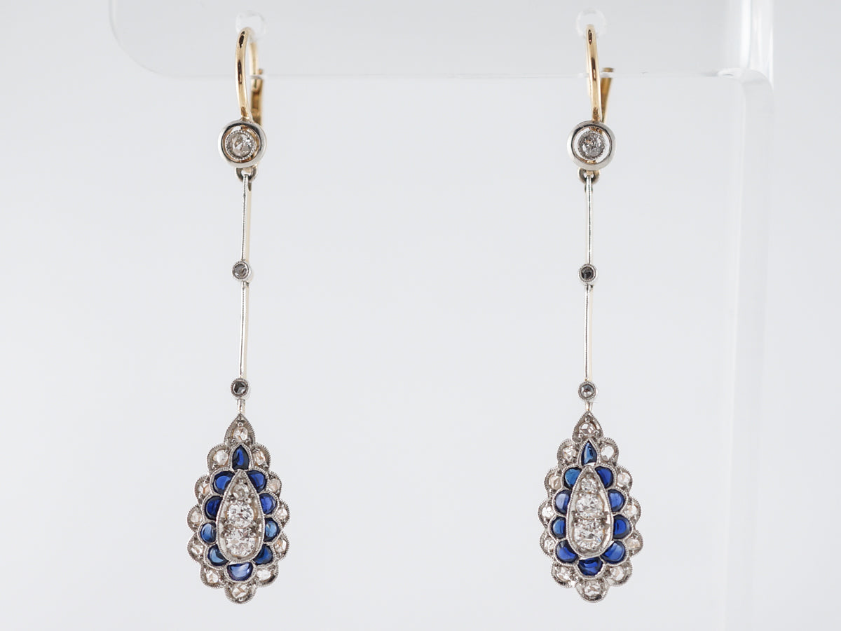 Diamond & Sapphire Dangle Earrings in Yellow Gold