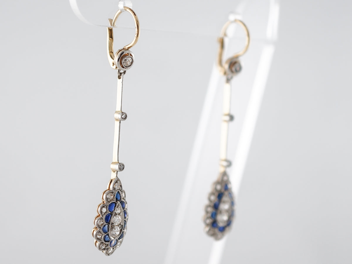 Diamond & Sapphire Dangle Earrings in Yellow Gold