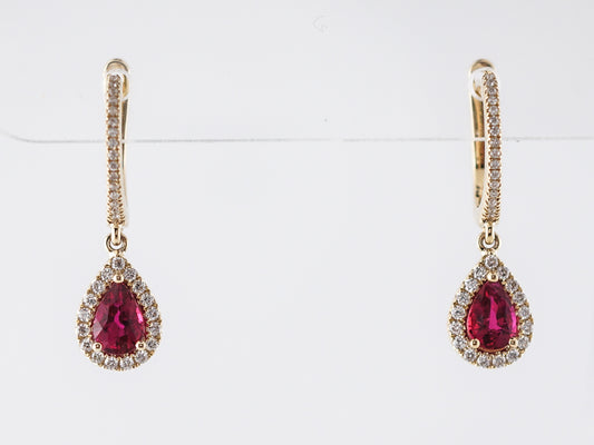 Earrings Modern 1.12 Pear Cut Rubies in 14K Yellow Gold