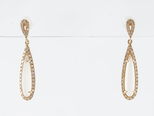 Vintage Style Dangle Earrings Cabochon Cut Moonstone in Yellow Gold