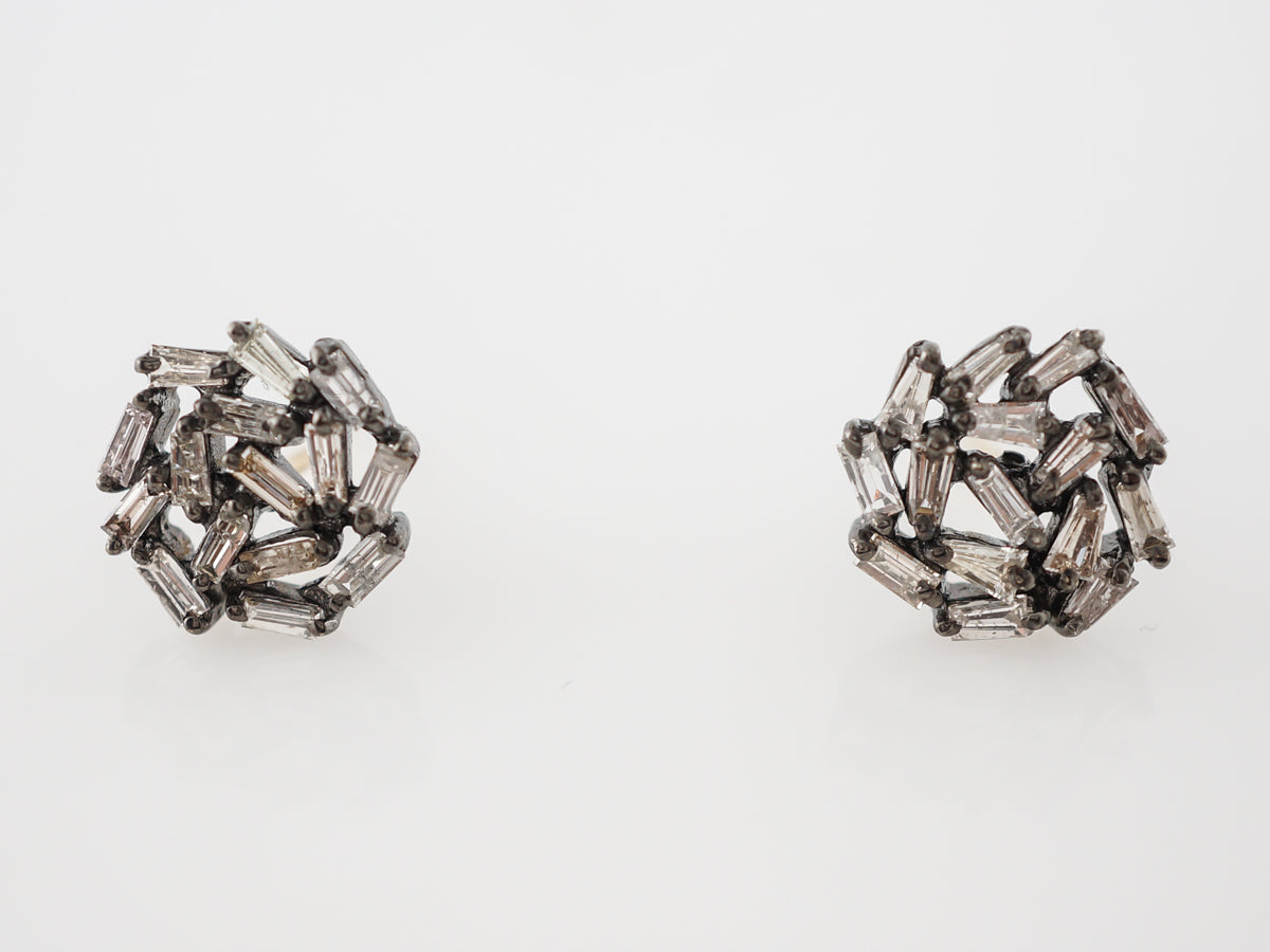 Earrings Modern 1.47 Baguette Cut Diamonds in Sterling Silver