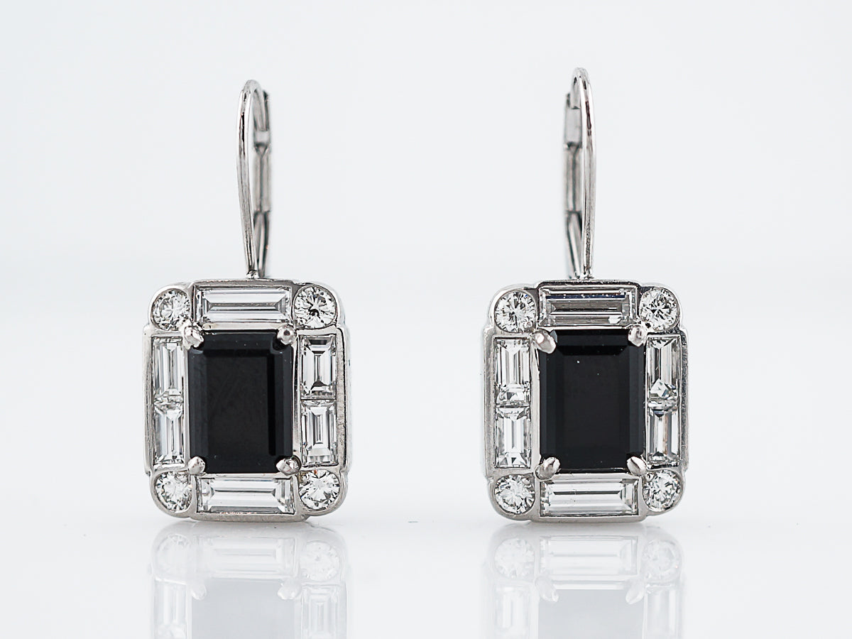 Earrings Modern 1.48 Baguette & Round Brilliant Cut Diamonds & Emerald Cut Onyx in PlatinumComposition: Platinum Total Diamond Weight: 1.48 cttwct Total Gram Weight: 9.96 rams g Inscription: d50
      