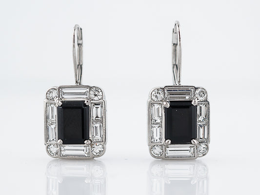 Earrings Modern 1.48 Baguette & Round Brilliant Cut Diamonds & Emerald Cut Onyx in Platinum