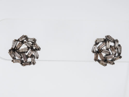 Baguette Cut Diamond Earrings in Sterling Silver