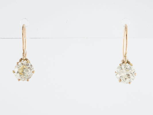 1.5 Carat European Cut Diamond Earrings in Yellow Gold