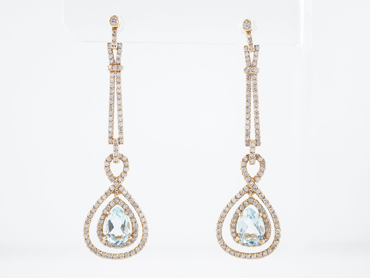 Earrings Modern 3.02 Pear Cut Aquamarine & Round Brilliant Cut Diamond in 18k Yellow Gold