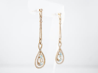 Earrings Modern 3.02 Pear Cut Aquamarine & Round Brilliant Cut Diamond in 18k Yellow Gold