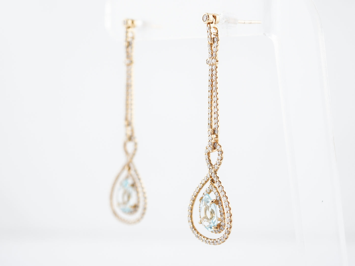 Earrings Modern 3.02 Pear Cut Aquamarine & Round Brilliant Cut Diamond in 18k Yellow Gold