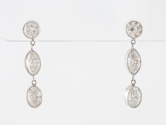 3 Carat Dangle Earrings w/ Marquis, Round & Oval Diamonds in Platinum