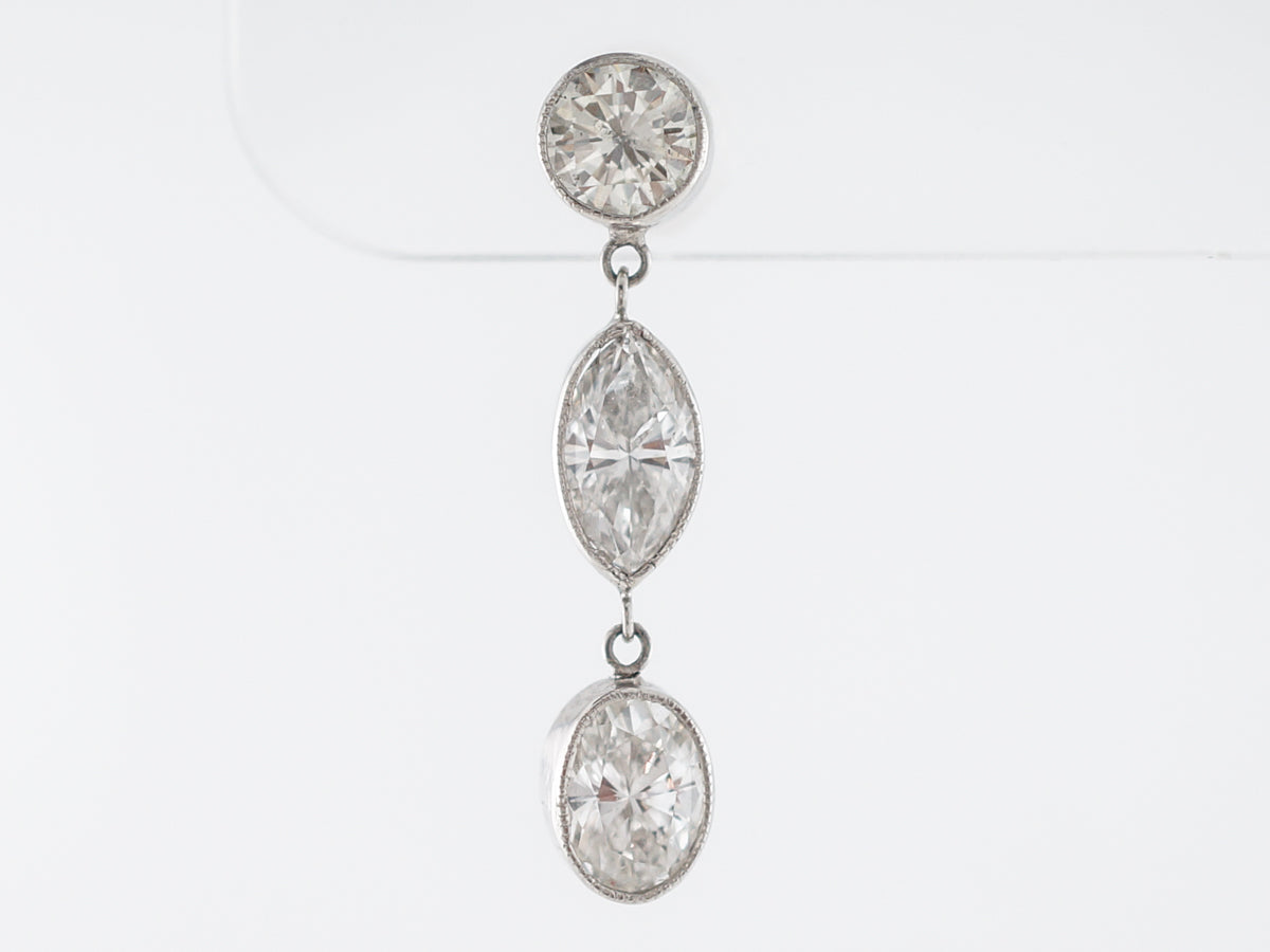 3 Carat Dangle Earrings w/ Marquis, Round & Oval Diamonds in Platinum