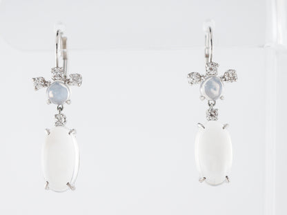 Cabochon Cut Moonstone Earrings in White Gold