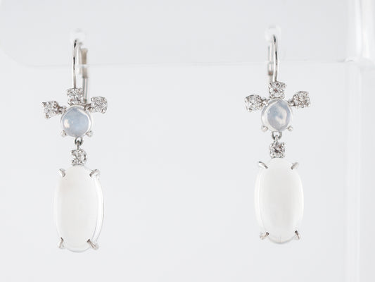 Cabochon Cut Moonstone Earrings in White Gold