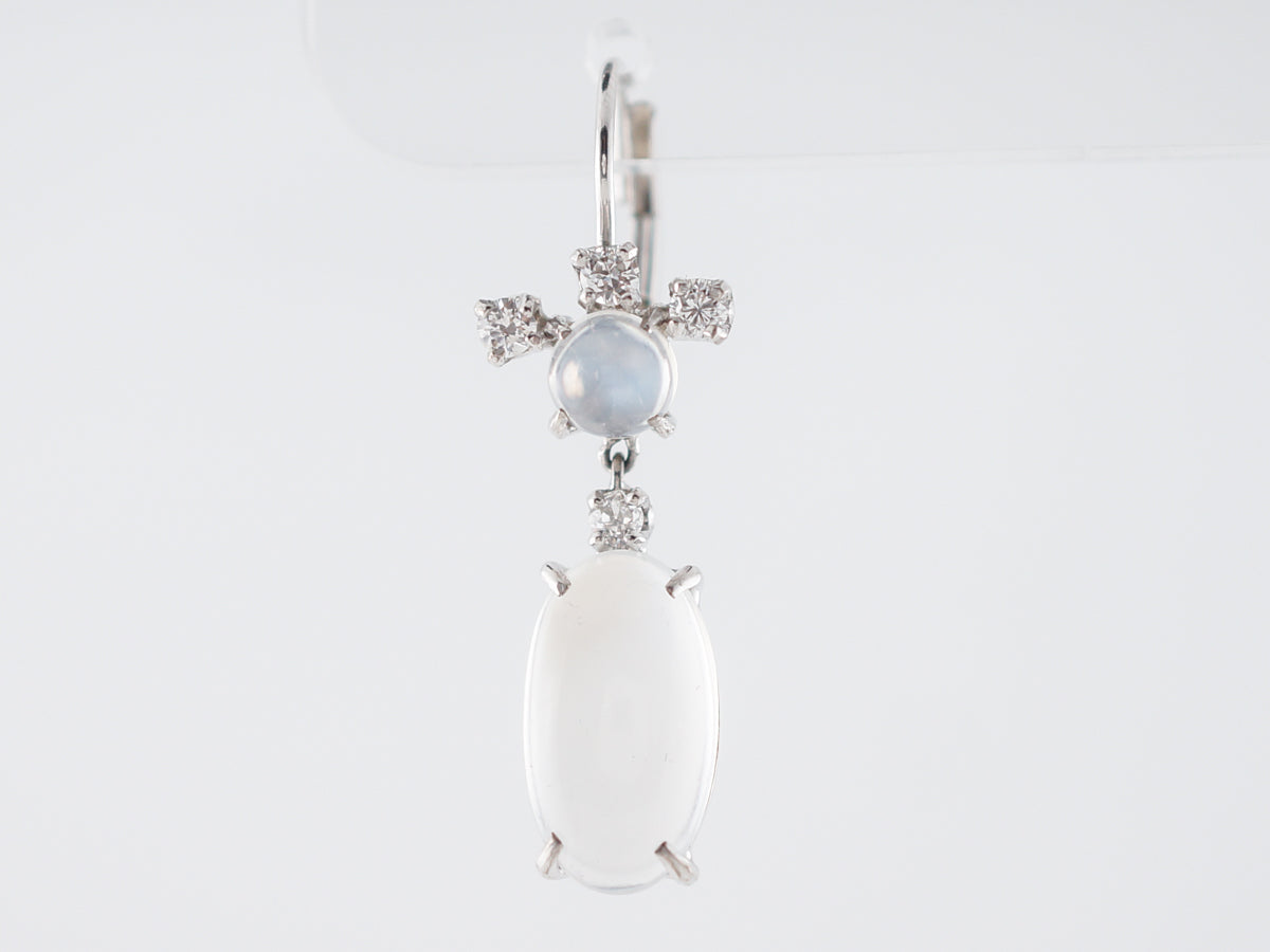 Cabochon Cut Moonstone Earrings in White Gold