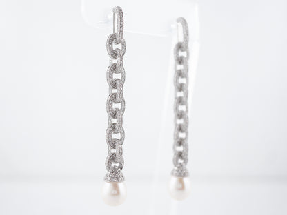Dangle Earrings Modern 6.59 Round Brilliant Cut Diamonds & Pearl in Platinum