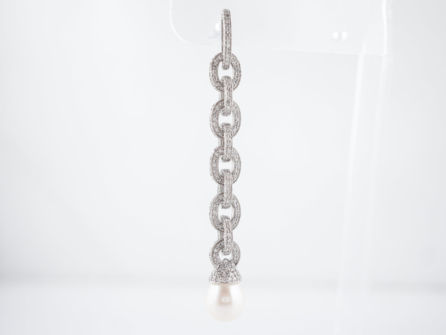 Dangle Earrings Modern 6.59 Round Brilliant Cut Diamonds & Pearl in Platinum
