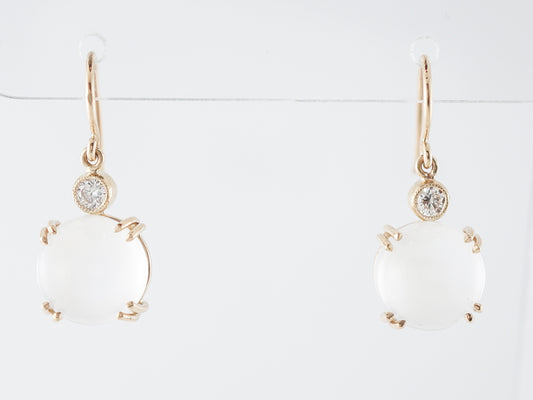 Earrings Modern 8.39 Cabochon Cut Moonstone & Diamonds in 14k Yellow Gold