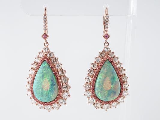 ***RTV**Earrings Modern 9.62 Cabochon Cut Opals in 18K Rose Gold