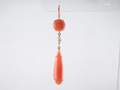 Earrings Modern Cabochon Cut Coral & .22 Marquise Cut Diamonds in 18k Yellow Gold