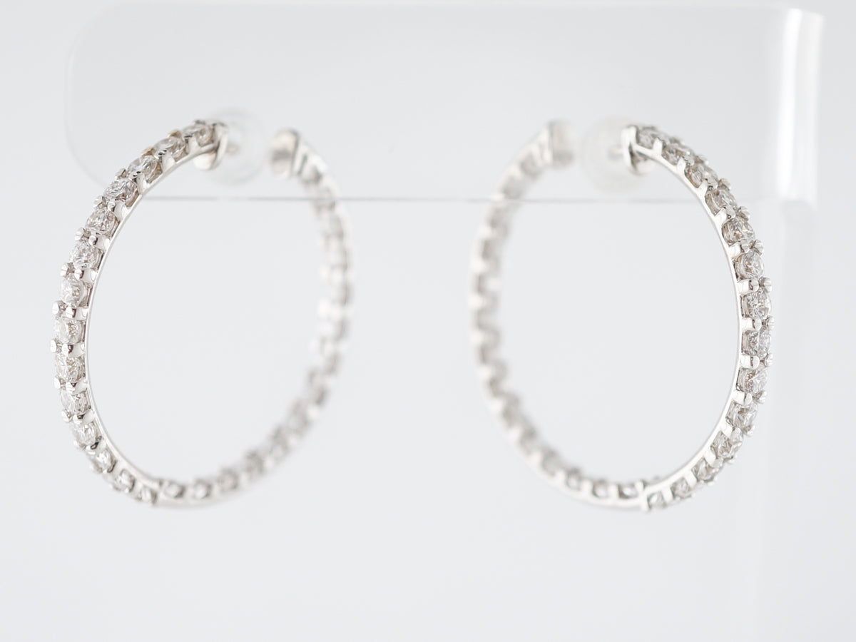 3 Carat Diamond Hoop Earrings in 18k White Gold
