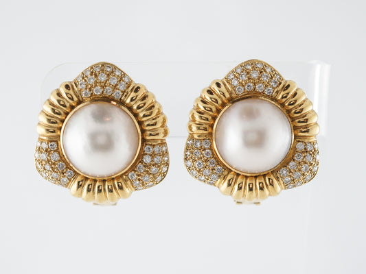 **RTV 1/10/19**Earrings Modern Mabe Pearl & 1.35 Round Brilliant Cut Diamonds in 18K Yellow Gold