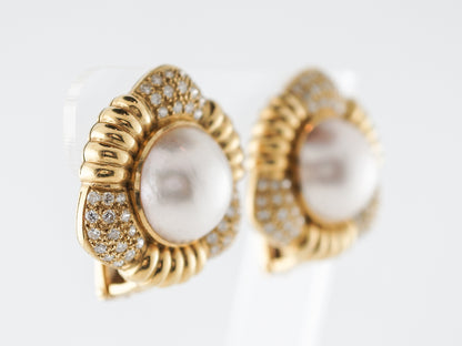 **RTV 1/10/19**Earrings Modern Mabe Pearl & 1.35 Round Brilliant Cut Diamonds in 18K Yellow Gold