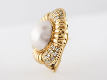 **RTV 1/10/19**Earrings Modern Mabe Pearl & 1.35 Round Brilliant Cut Diamonds in 18K Yellow Gold