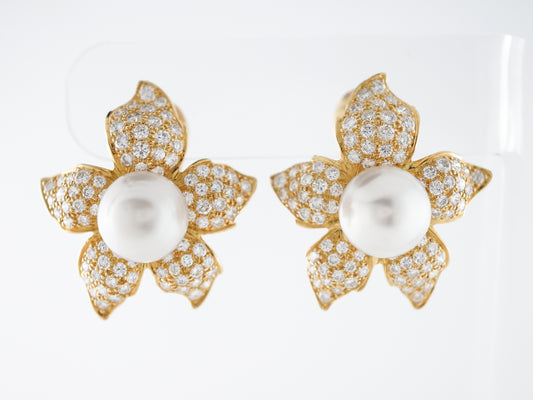 5 Carat Diamond & Pearl Earrings in 18k Yellow Gold