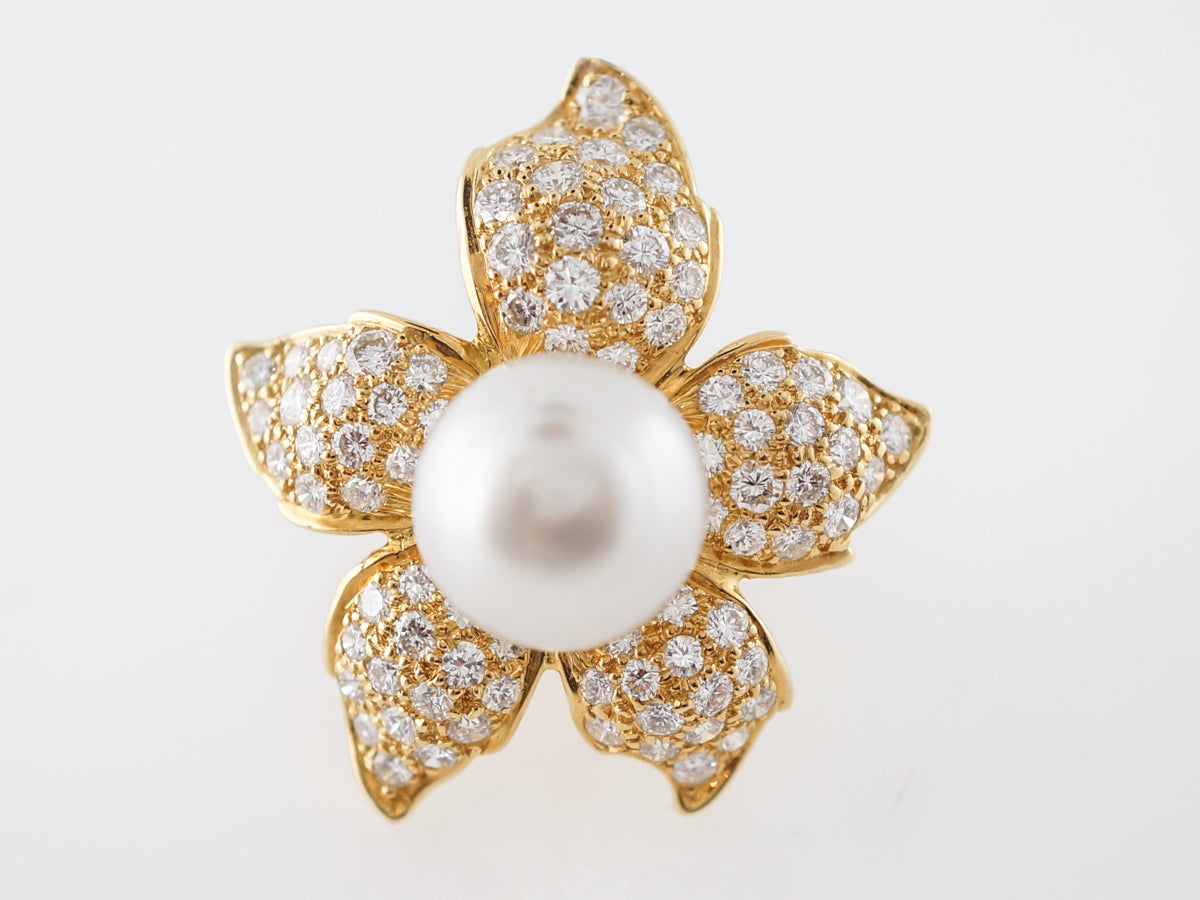 5 Carat Diamond & Pearl Earrings in 18k Yellow Gold