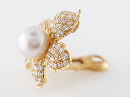 5 Carat Diamond & Pearl Earrings in 18k Yellow Gold