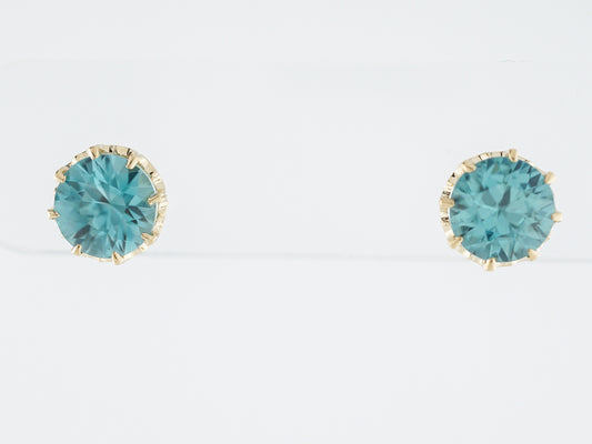 Earrings Modern 5.46 Round Cut Blue Zircon in 18K Yellow Gold