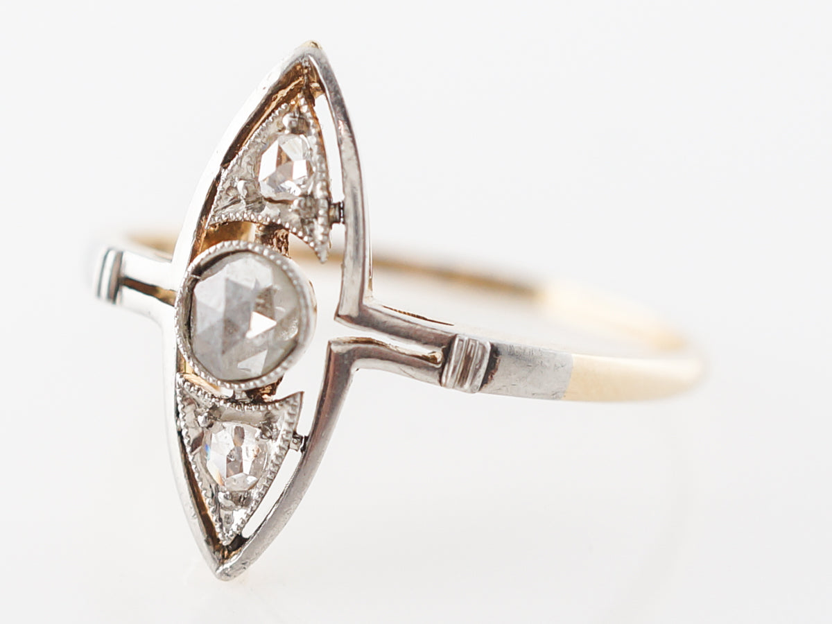 Vintage Edwardian Diamond Navette Ring in Yellow Gold & Platinum
