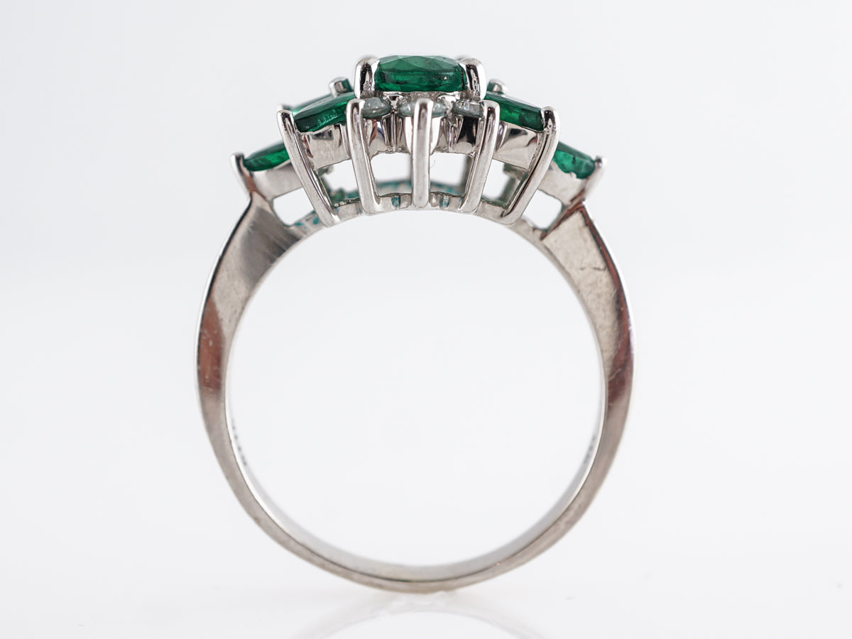 Emerald Cluster Ring w/ Diamond Accents in 14K