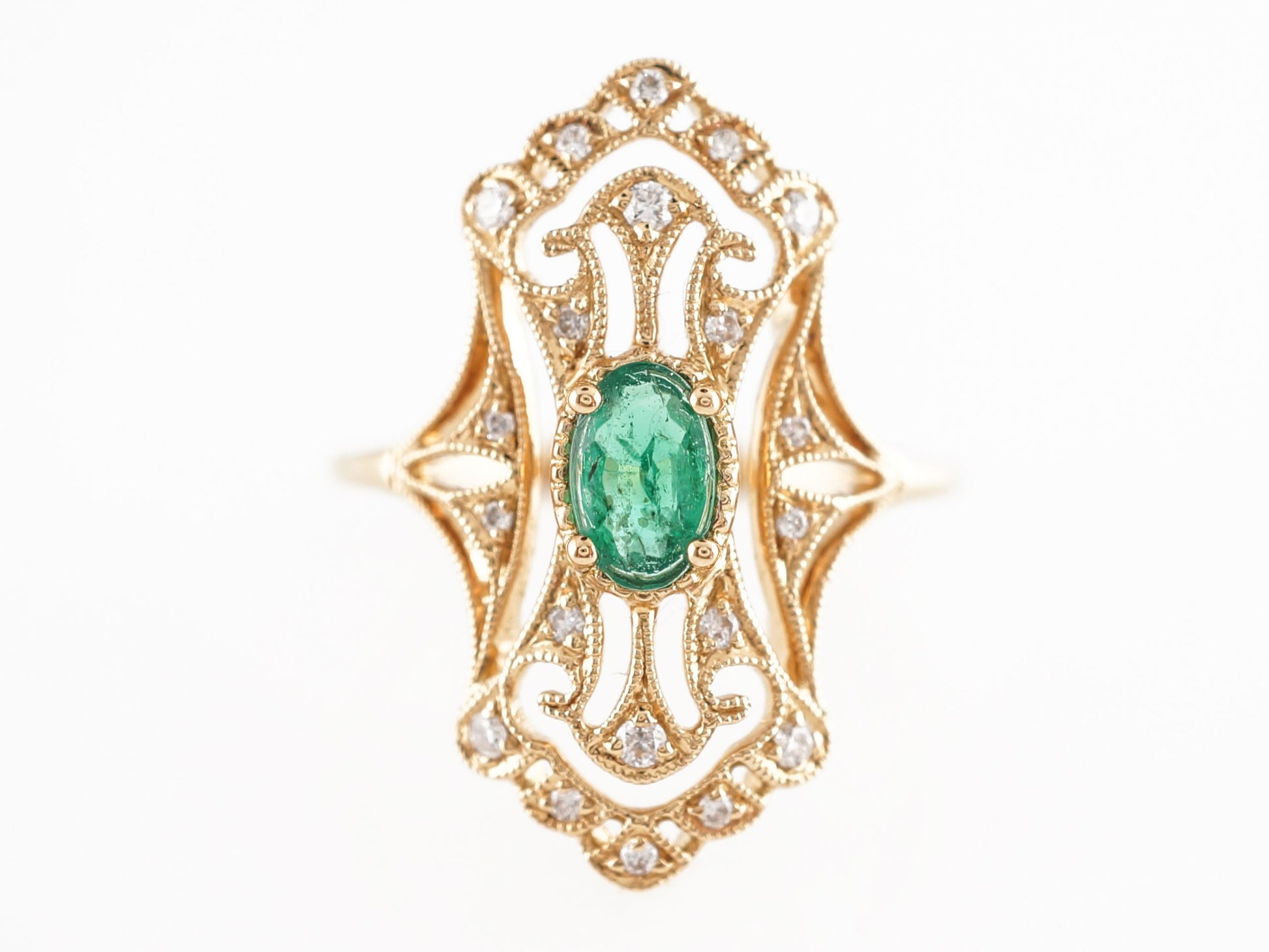 Oval Emerald Cocktail Ring w/ Diamond Accents in 18K