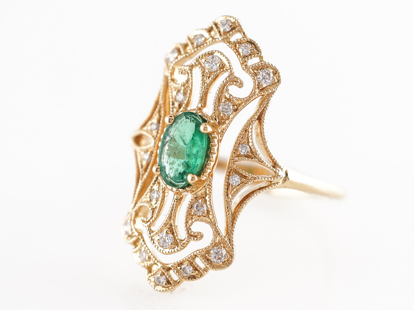 Oval Emerald Cocktail Ring w/ Diamond Accents in 18K