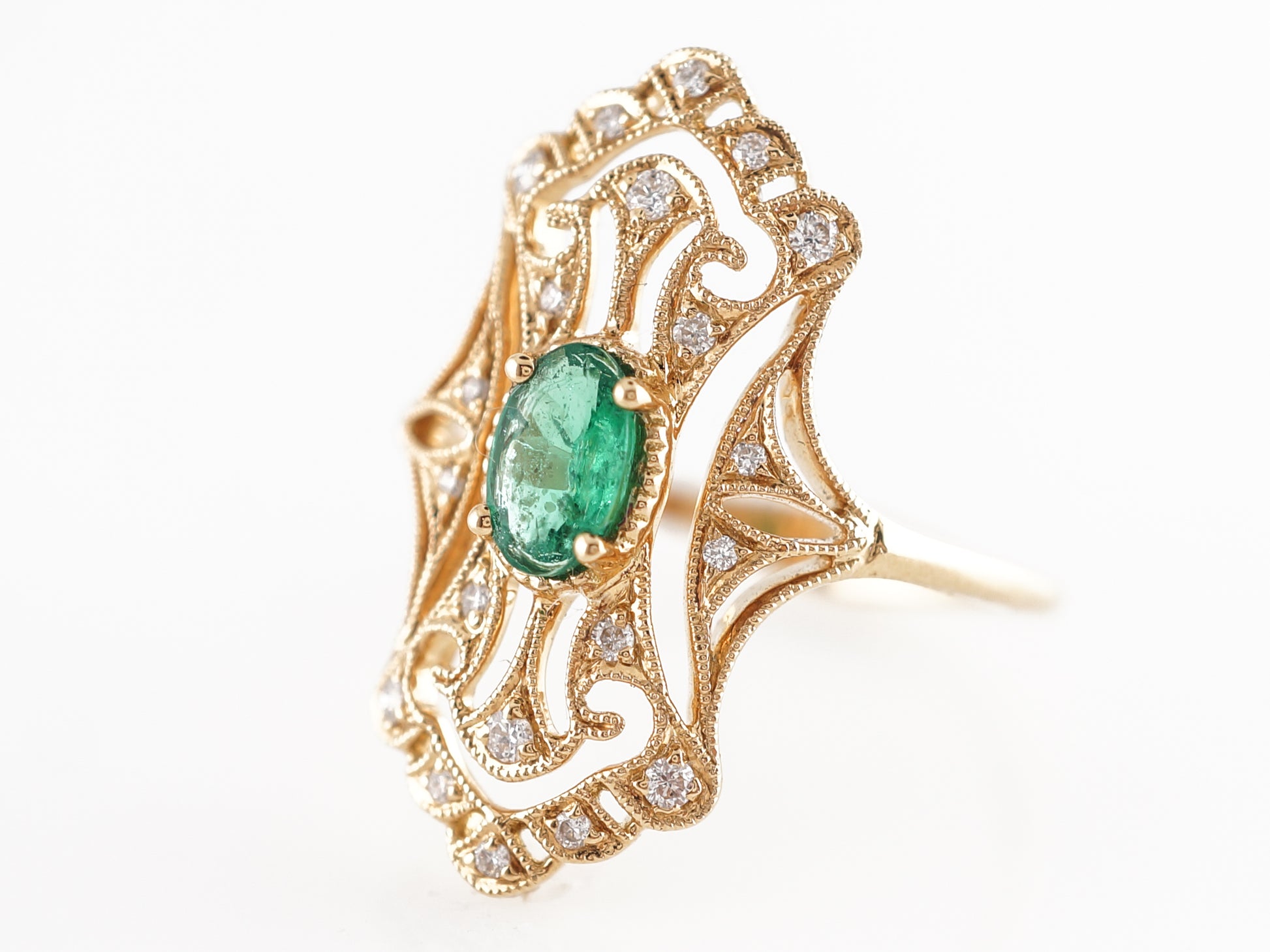 Oval Emerald Cocktail Ring w/ Diamond Accents in 18K