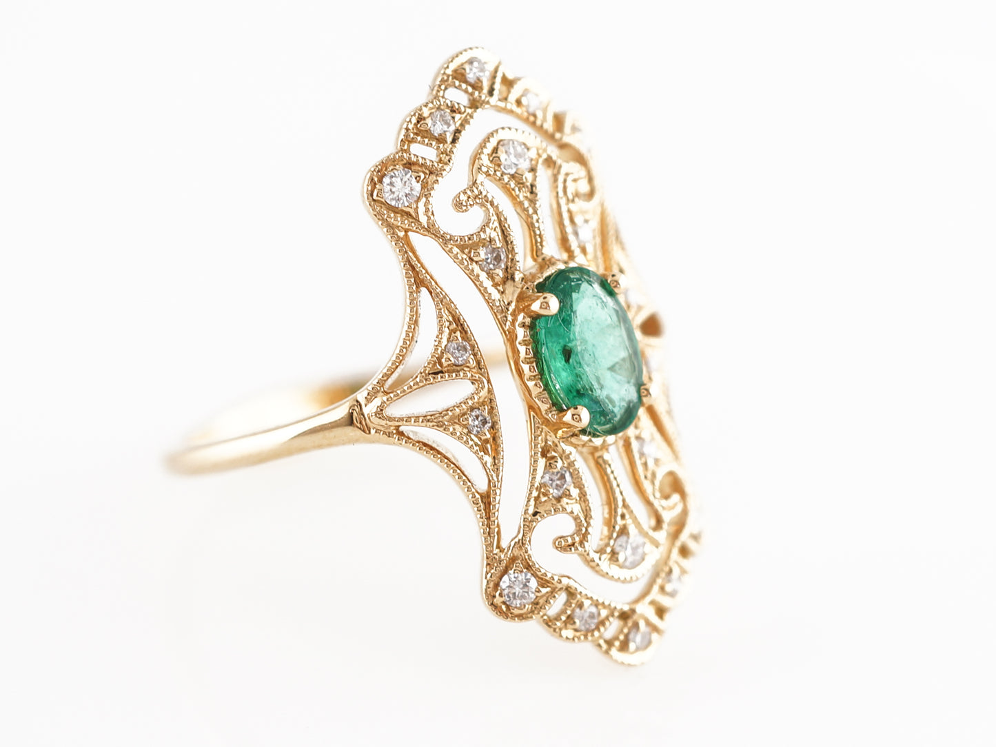 Oval Emerald Cocktail Ring w/ Diamond Accents in 18K