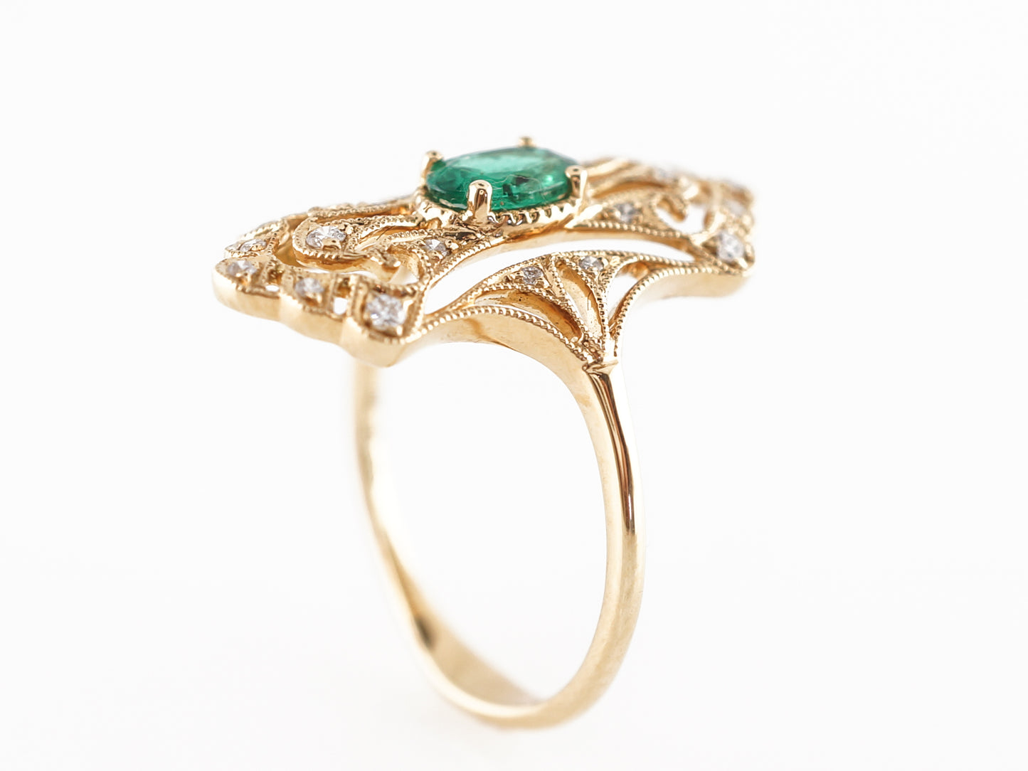 Oval Emerald Cocktail Ring w/ Diamond Accents in 18K