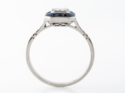 Emerald Cut Diamond w/ Sapphire Engagement Ring in Platinum