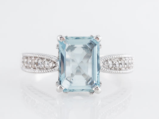 1.49 Emerald Cut Aquamarine w/ Diamonds 14k White Gold