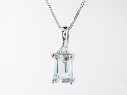 Aquamarine & Diamond Pendant in 14k White Gold