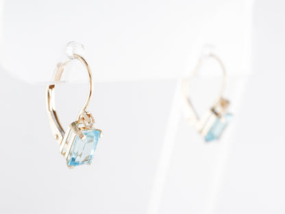 Emerald Cut Aquamarine Earrings w/ Diamonds in Yellow Gold
