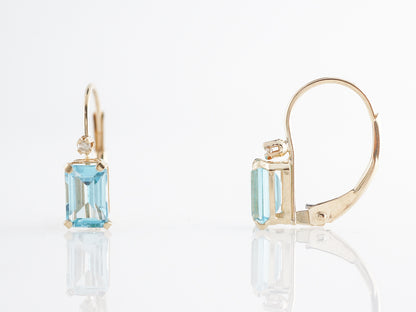 Emerald Cut Aquamarine Earrings w/ Diamonds in Yellow Gold