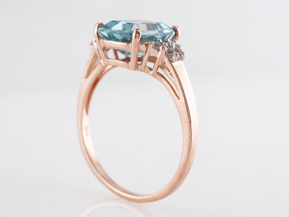 Emerald Cut Aquamarine Ring w/ Diamonds in 10K Rose Gold