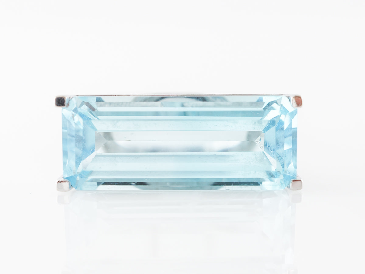 Emerald Cut Blue Topaz Cocktail Ring in 14k White Gold