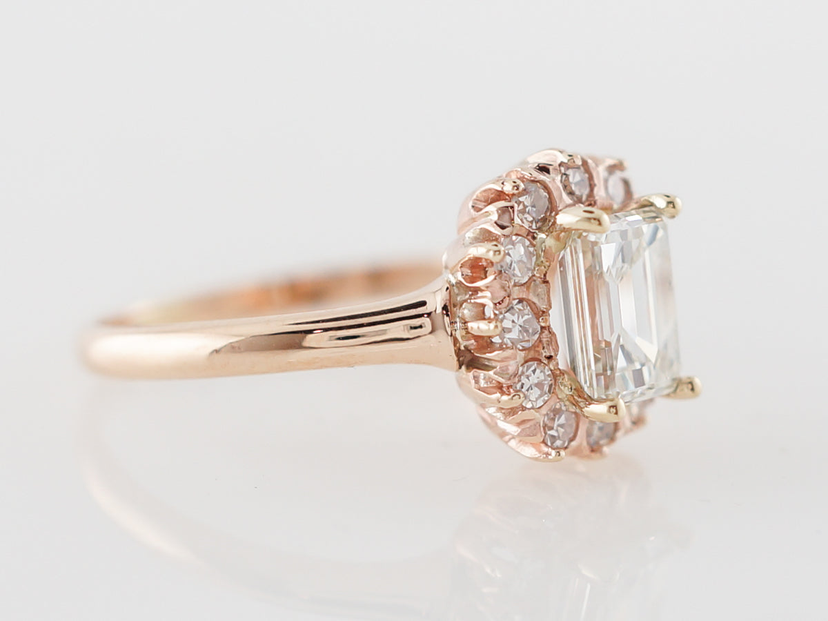 Emerald Cut Halo Engagement Ring in Rose Gold