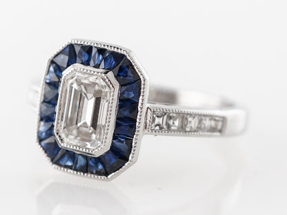 .68 Emerald Cut Diamond Engagement Ring w/ Sapphires